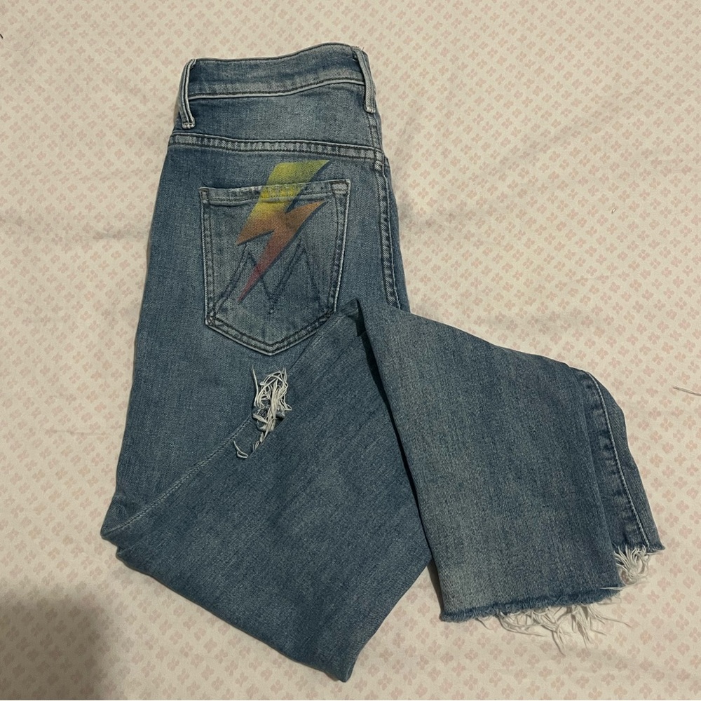 Mother stunner ankle fray lightning bolt